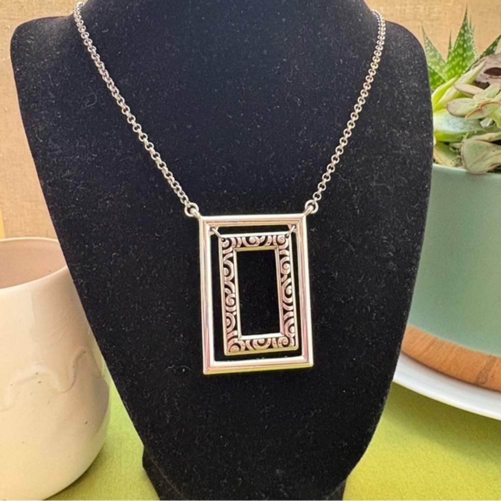 Retired Brighton Silver Double Rectangle Pendant Necklace